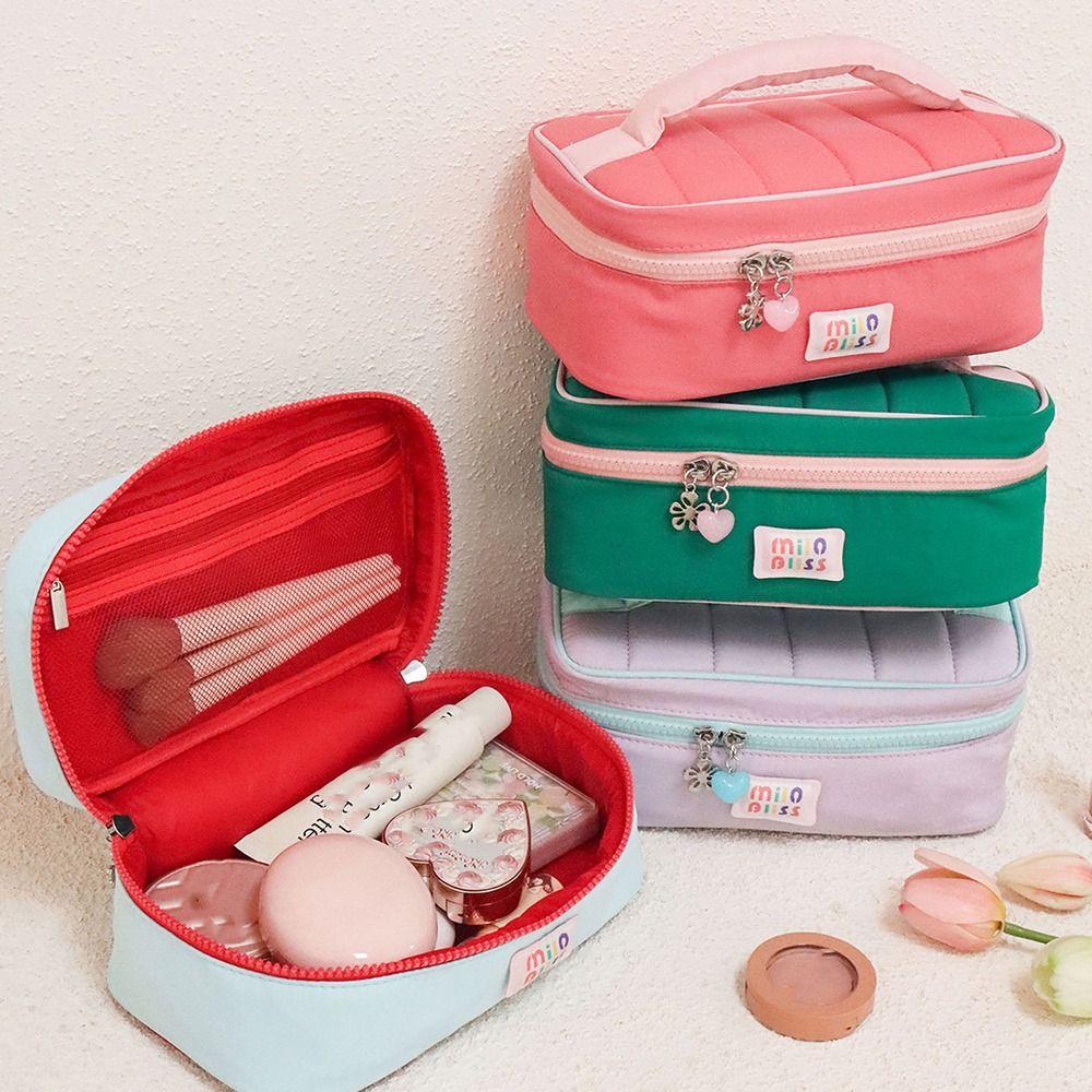 Small Fresh Macaron Cosmetic Bag Portable Large Capacity Travel Cosmetic Handbag Girl Series Storage Handbag Contrast Color