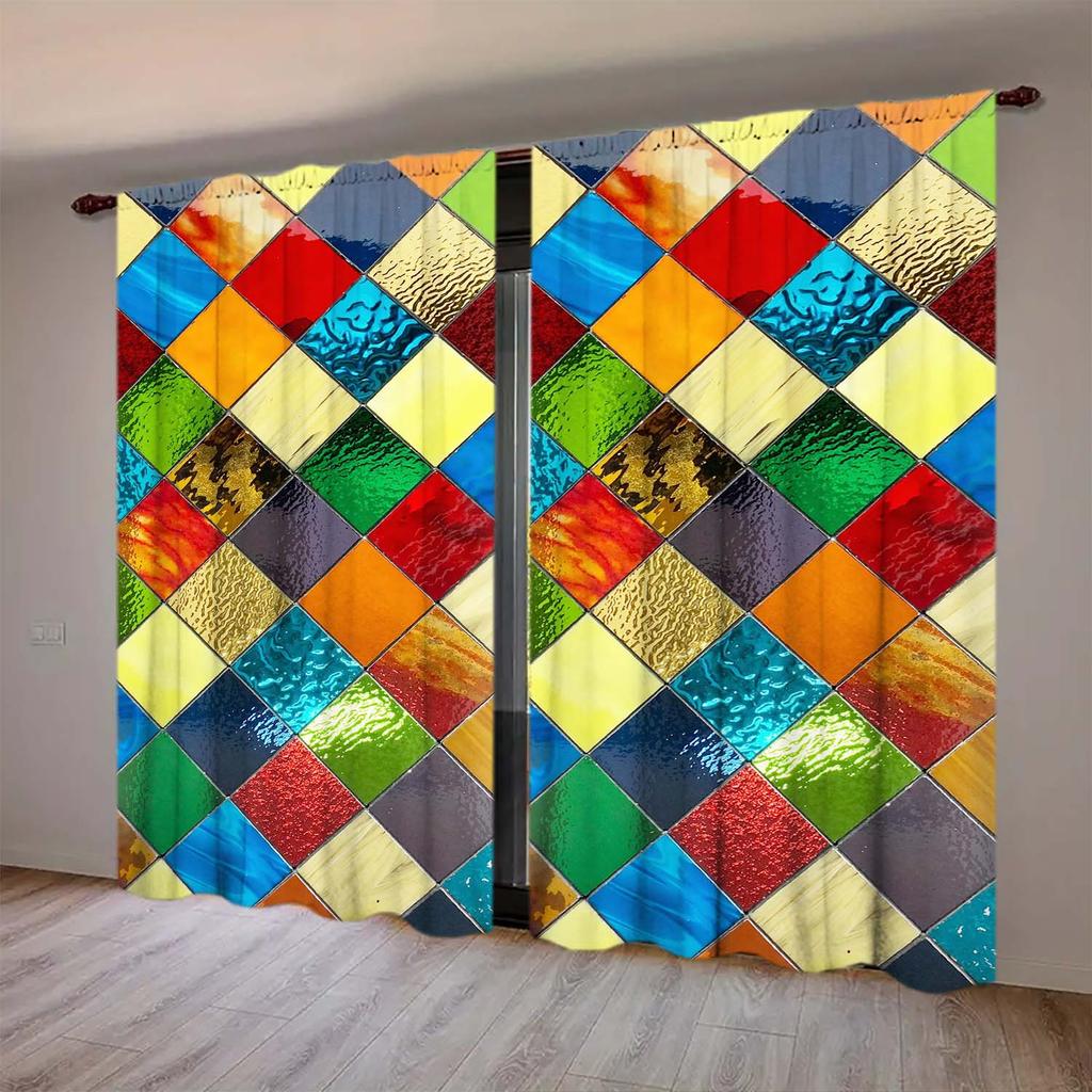 2 Panels Colored Diamond Shaped Glass Window Curtains   Distinctive Printed Curtains   Suitable for Gifting To Family and Friends