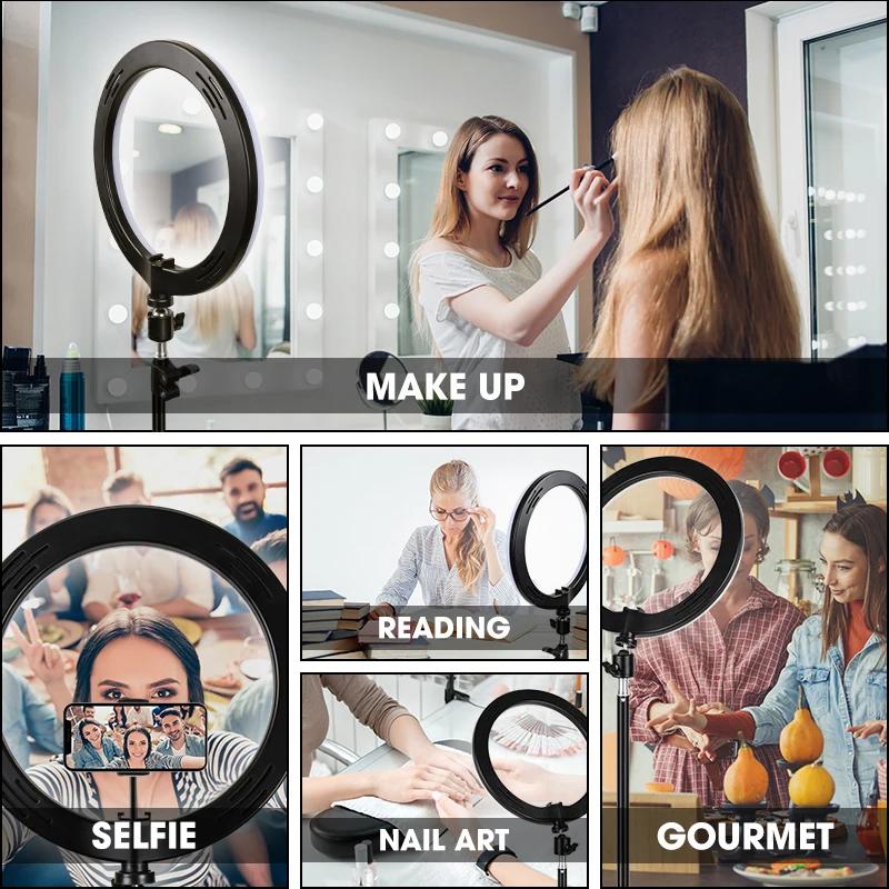 LED Ring Light Photography Adjustable Lighting Phone Ringlight With 20cm Tripod Stand USB Round Fill Lamp For Phone Video Live
