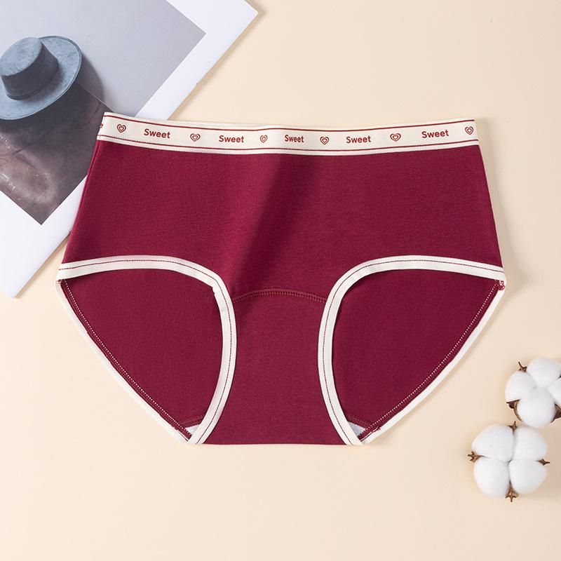 Женские Весенние и Осенние Красные Хлопковые Хлопковые Антибактериальные Треугольные Трусы с Завышенной Талией L