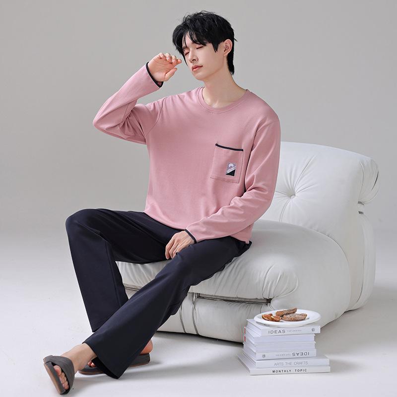 Pajamas men's spring and autumn pure cotton long-sleeved trousers men's teenagers can wear casual large-size loungewear in autumn