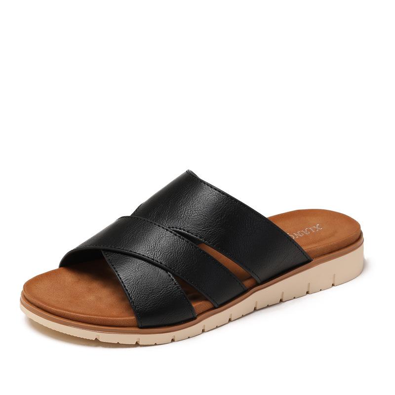 

Простые шлепанцы на толстой подошве для женской летней носки, новые модные дорожные ленивые сандалии - 36 чёрный