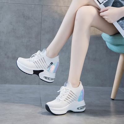 Women's Shoes Spring New Inner Heightening Platform Casual Sports Shoes Lace-up Fashionable Breathable Mesh Shoes