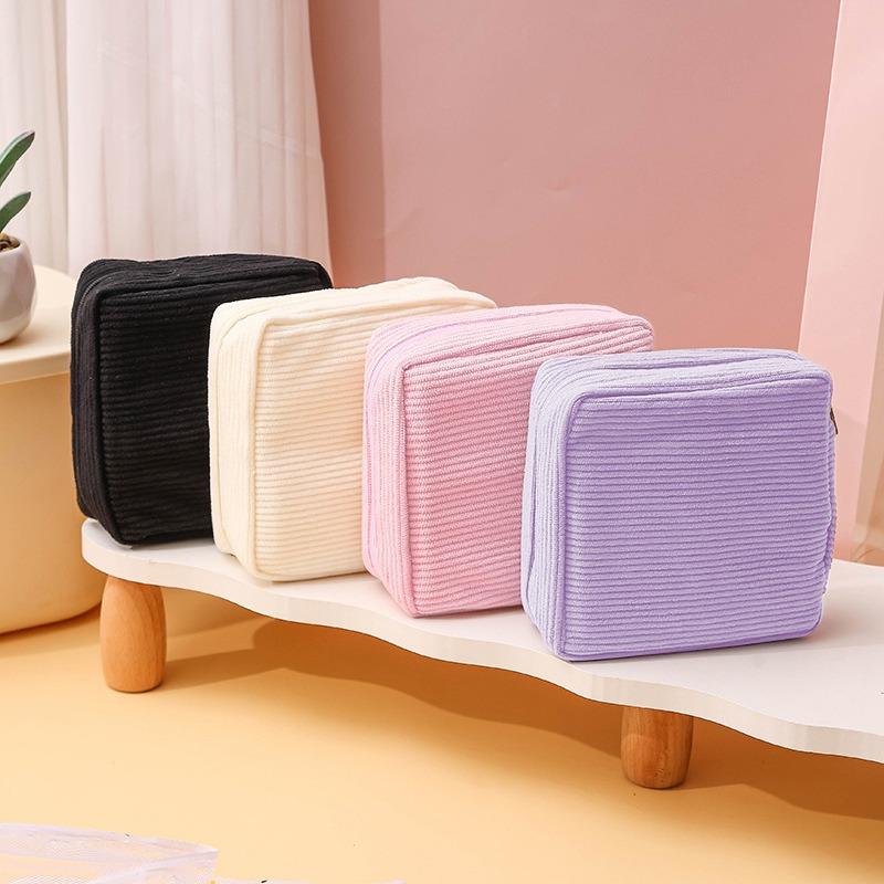 Small Cute Corduroy Toiletry Bag Zipper Makeup Pouch Private Sanitary Pads Case for Lipsticks Tampons Accessories Case
