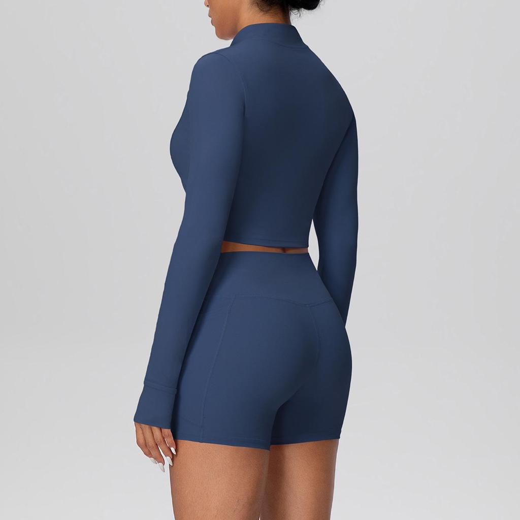 Women's Slim Fit Zip-Up Jacket & High-Waist Butt-Lifting Shorts Yoga Set