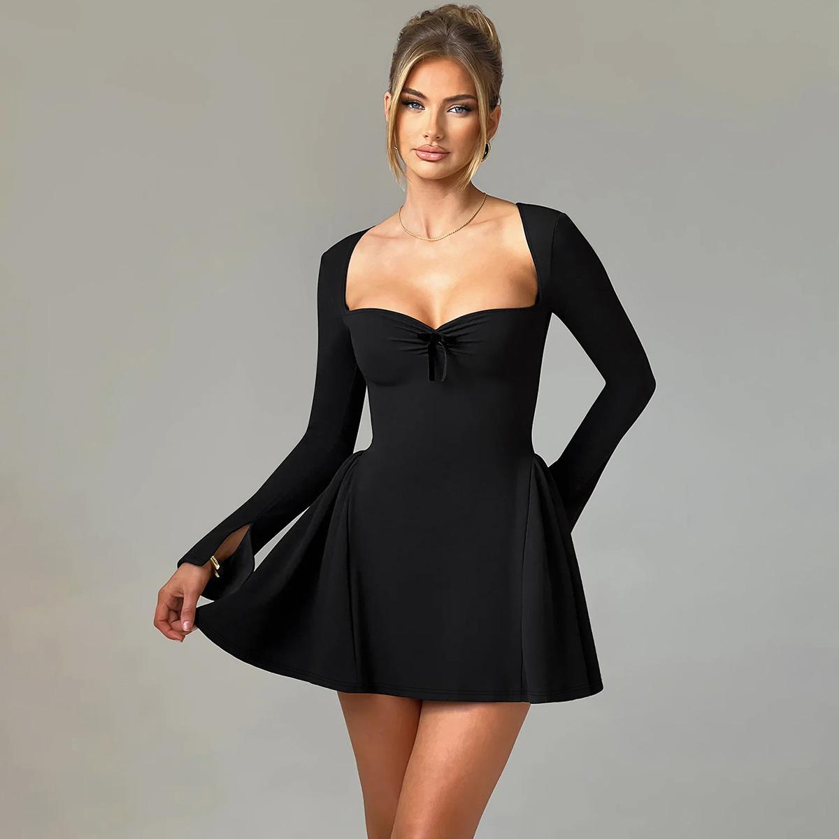 

Women s Clothing New Autumn Sexy Long-sleeved Tube Top Slim-fitting Word Pendulum Short Dress L чорний