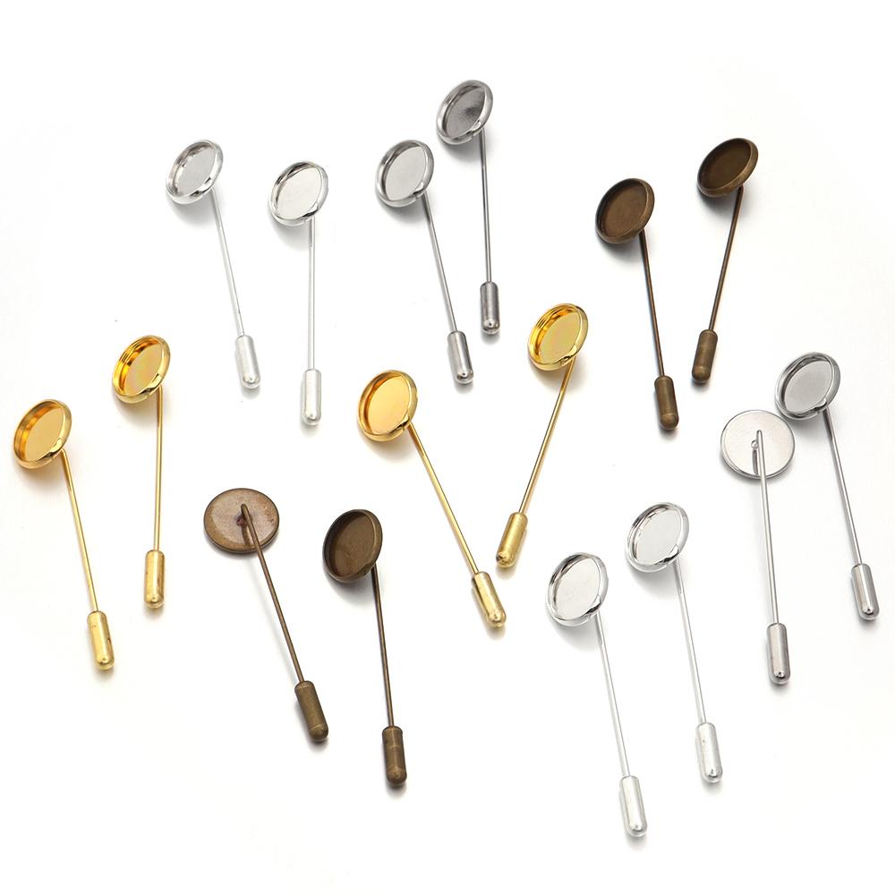 10pcs/Lot Metal Blank Brooches Base Fit 12mm Cabochon Cameo Settings Brooch Lapel Pin Tray Brooches for Jewelry Making Wholesale