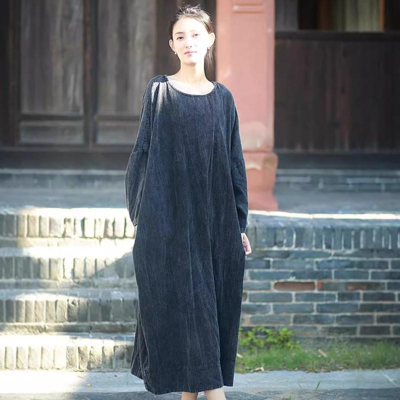 

Johnature Жіночі вінтажні сукні з круглим вирізом та довгим рукавом, весняні вільні сукні в китайському стилі з рукавами «летюча миша» One Size чорний