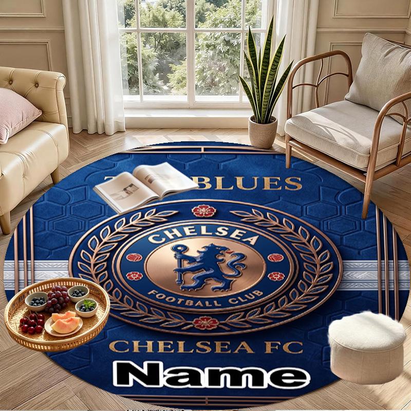 Benutzerdefinierter Name Personalisierter Chelsea Football Club Druck Runder Teppich, Vielseitiger Wohnkultur Teppich, für Spielzimmer, Wohnung, Balkon, Eingangsbereich, Flur Geschenk