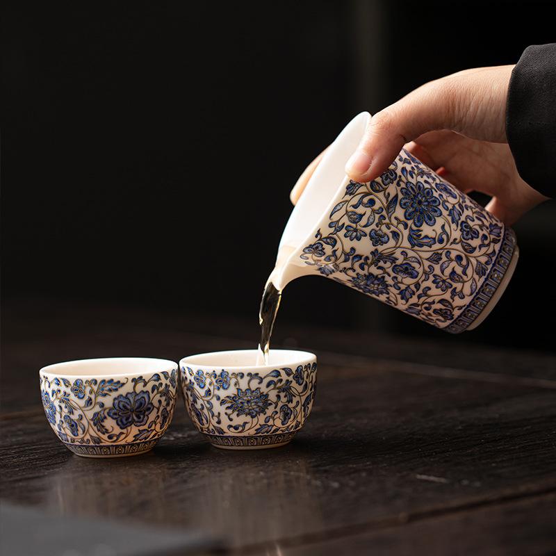 Suet jade porcelain full color high-grade uniform cup tea dispenser Kung Fu tea set fair cup tea dispenser light luxury tea sea