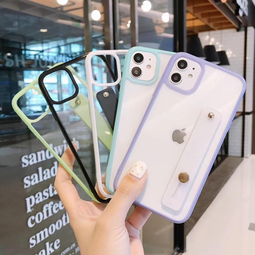 Candy color frame transparent TPU mobile phone case, suitable for 13pro Apple xsmax mobile phone case XR with wrist strap 12p.