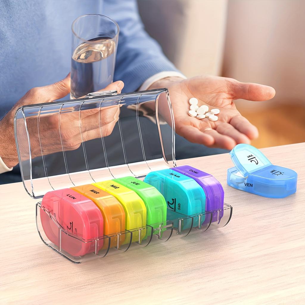 [Spanish Printing] 7 Day Pill/Tablet Box with 2 Compartments, Handy and Moisture Resistant Medicine Box