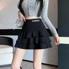 Cotton Blended High Waist Cake Skirt With Ruffle Details For Autumn Winter Fashion