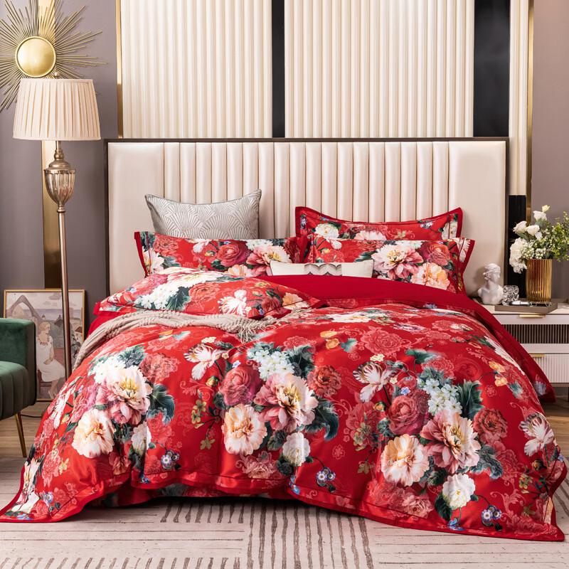 

Brangdy Peony Red Floral Thickened Bedding Set