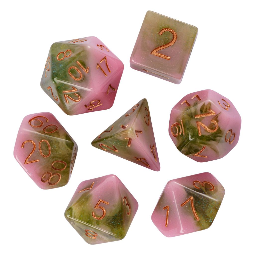 Cusdie Two-tone DND Dices 7 Resin Glitter D&D Dice D4 D6 D8 D10 D% D12 D20 Polyhedral Dice Set for Role Playing Board Games