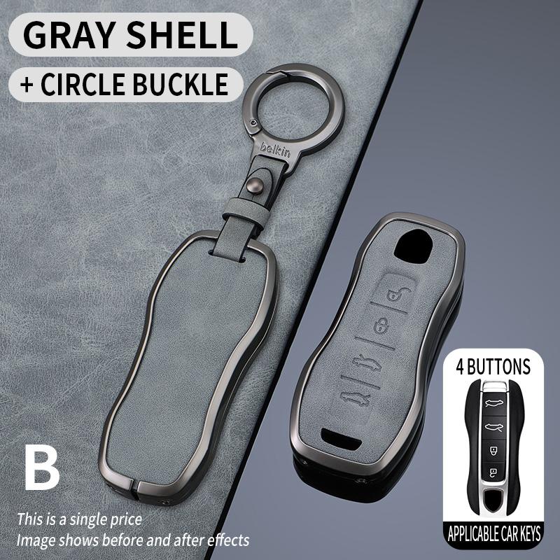 Leather Zinc Alloy Car Key Case Cover for Porsche New Cayenne Panamera 911 992 Taycan Protective Keychain Interior Accessories