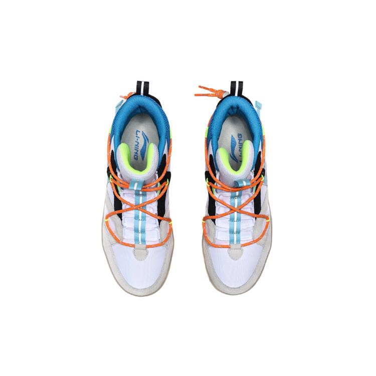 New LiNing CF Hunter Anti Slip Wear Resistant High Top Skateboard Shoes Women's White Orange AGCQ158-4