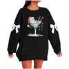 Ladies' Christmas Printed Bow Round Neck Long Sleeved Loose Pullover Sweater Sweatshirt Top