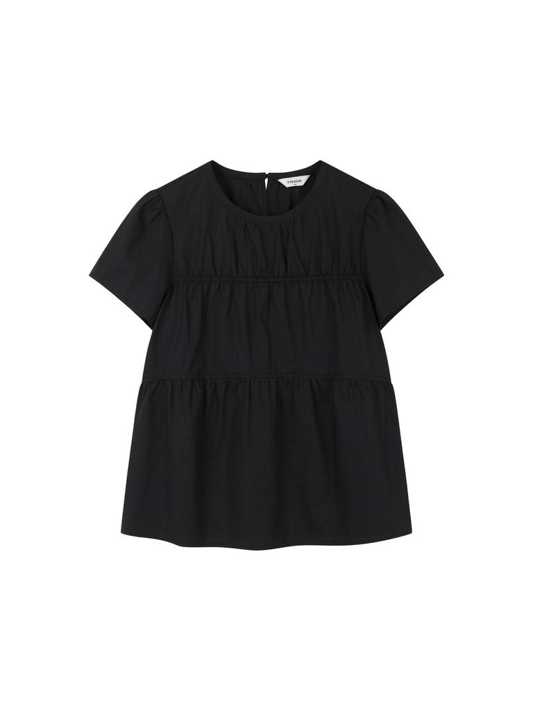 Polhaem Women'S Cotton Shirred Short Sleeve Blouse_Phg2Wc2177