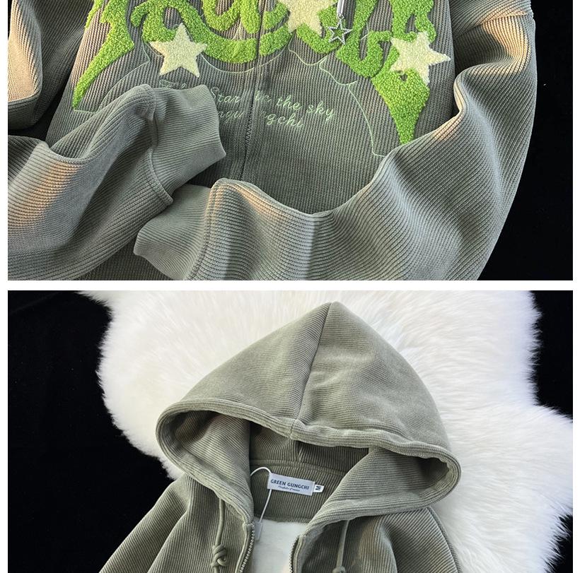 Women’s Vintage Star Corduroy Hooded Jacket - Trendy Loose Fit for Spring & Autumn