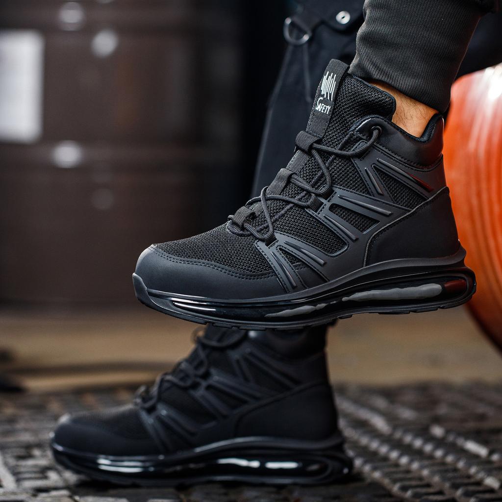 Men Women Steel Toe Safety Shoes Rotating Push Button Puncture Proof Work Sneakers Breathable Anti-smash Anti-stab Construction Security Shoes
