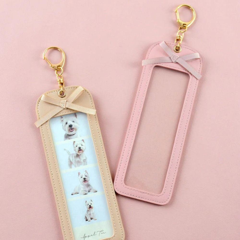 PU Leather Pet Photo Keychain Long Four Grid DIY Photo Clip Fashion PU Leather Keychain  DIY Craft