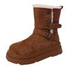 Vintage Crossbuckle Women's Martin Boots Autumn and Winter Popular Skinny Casual Snow Boots Suede Short Boots Cotton Shoes