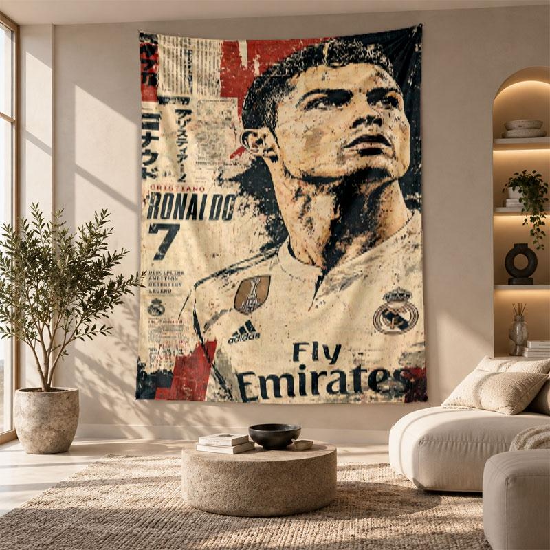Decorative Tapestry,Cristiano Ronaldo Printed Wall Art, Lightweight Wall Hanging For Bedroom Background