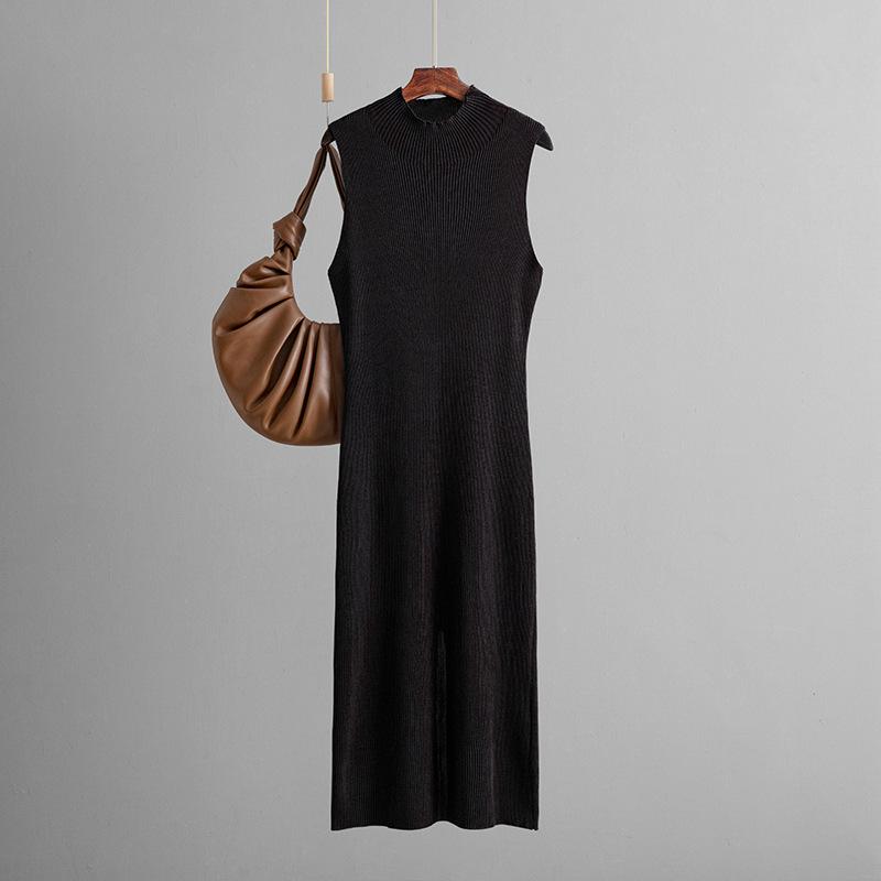 Solid Color Slim Fit Elastic Knitted Sleeveless Vest Skirt Summer Versatile Hip Hugging Dress