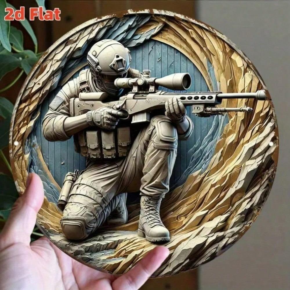 Military Art Metal Tin Sign 2D Soldier Wall Decor for Man Cave Shooting Club Realistic Craft