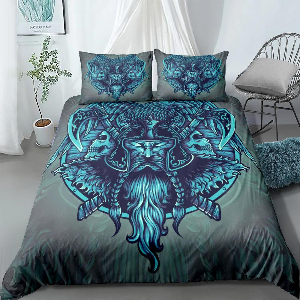 Viking Printed Duvet Set Ancient Myth Themed Bedding Set Three-Piece Set