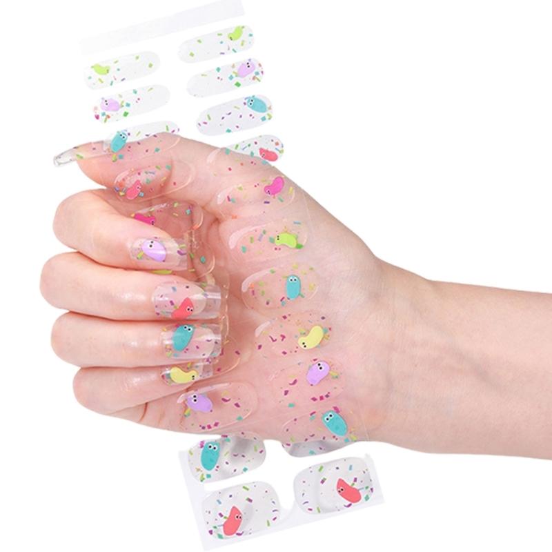 Gel Nail Stickers Full Cover Self Adhesive French Manicure Strips Quick Apply No UV Light Required with Nail File Stick