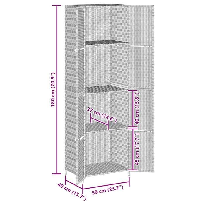 VidaXL Armoire de rangement jardin Gris 59x40x180 cm Résine tressée 319873