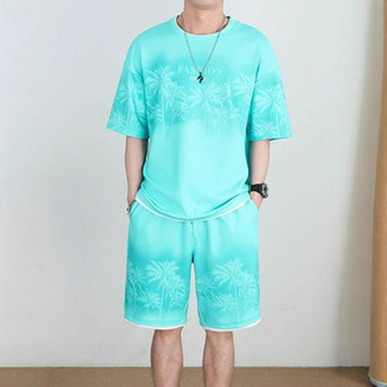Men's Ice Silk Quick-Dry Summer Sport Set: Casual Loose Polo T-Shirt & Shorts.