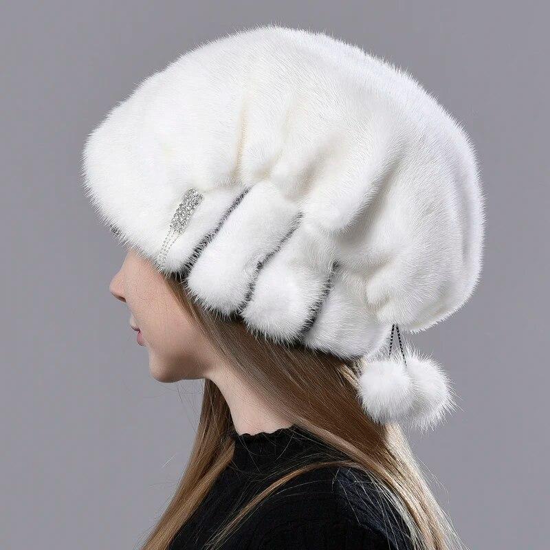 Russian Fur Hat Winter Warm Natural Mink Fur Hats for Women Classic Luxury Caps Earflap Christmas Hat