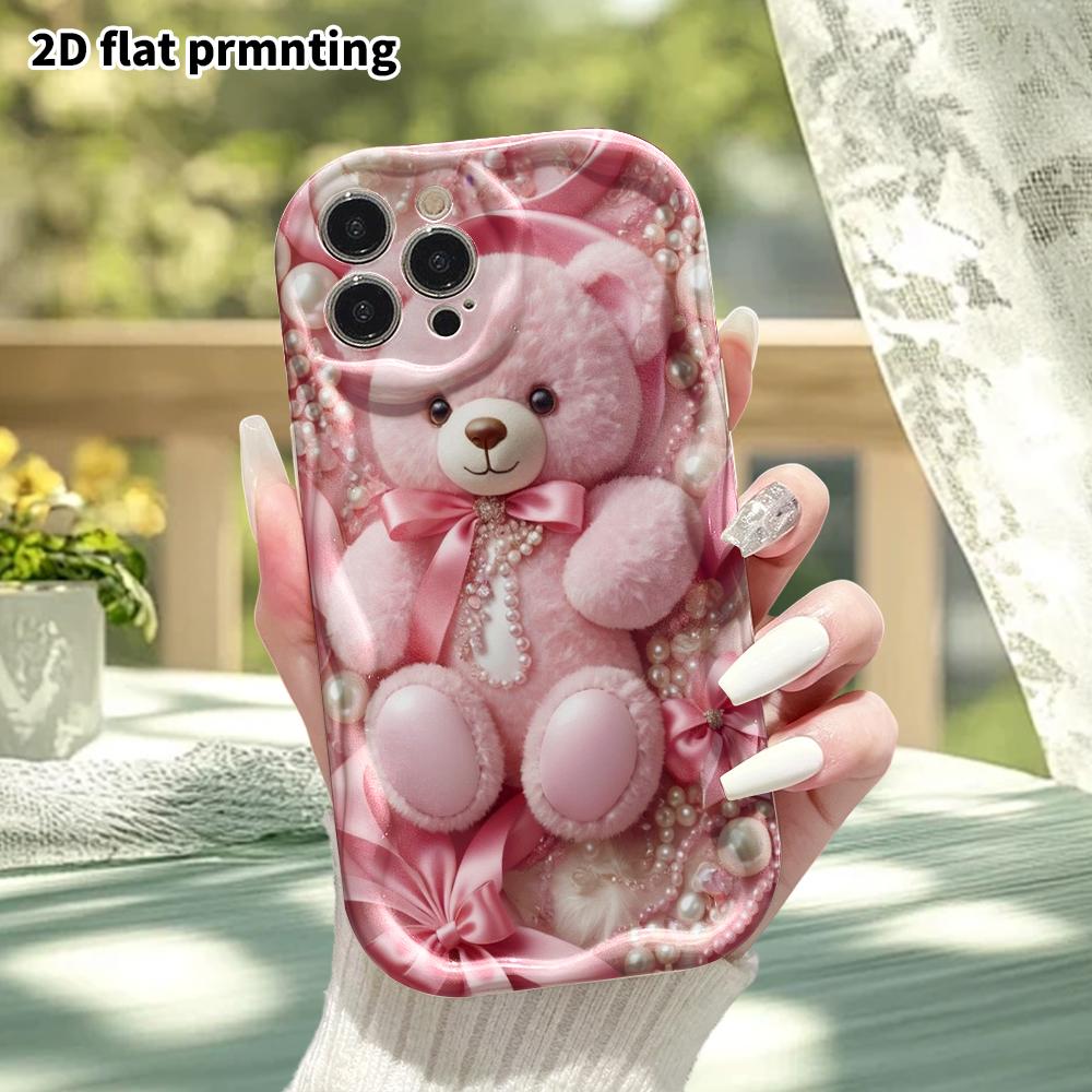 Phone Case: 2D Flat, Fits iPhone 12–18 Pro, Phone Accessory, Pink Plush Bear, Perfect for Christmas and Halloween Gifts
