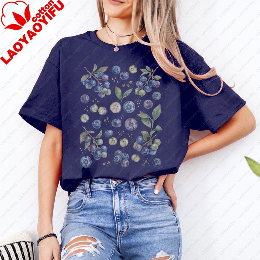 Vintage Blueberry 90s Graphic TShirt Retro Fruit Berry Nature Y2k Unisex Shirt Unisex Summer Casual Crewneck Cotton Short Sleeve