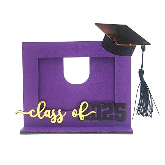 Dřevěný fotorámeček k promoci 2025, fotorámeček na památku s promoční čepicí, dárek pro střední školu a vysokou školu