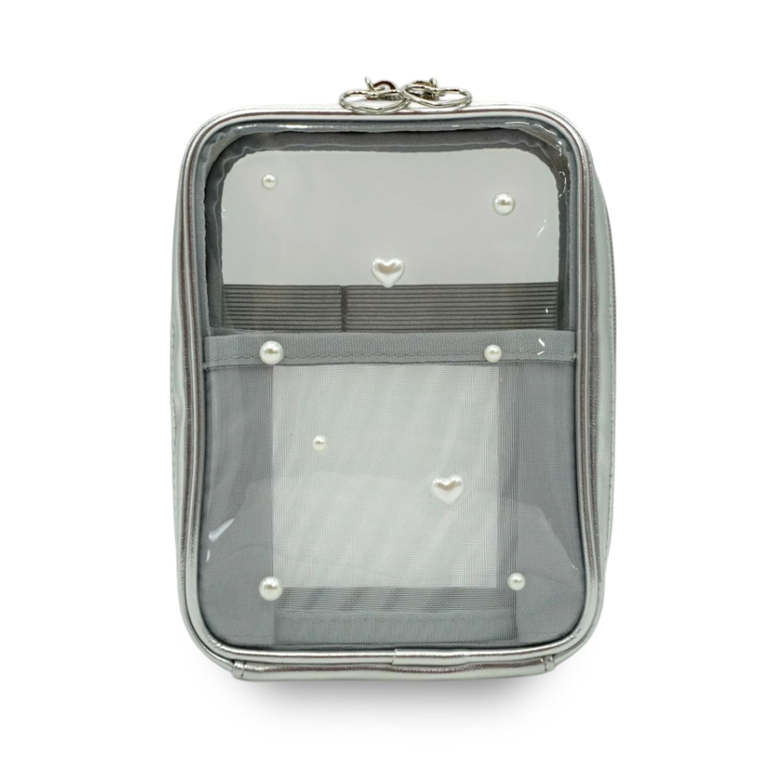

Transparent Pearl Heart Vertical Accordion Makeup Cosmetic Travel Large MSNJY453 Pouch, Large, Pouch, Pouch, Pouch, Capacity, Freestanding, (Silver)