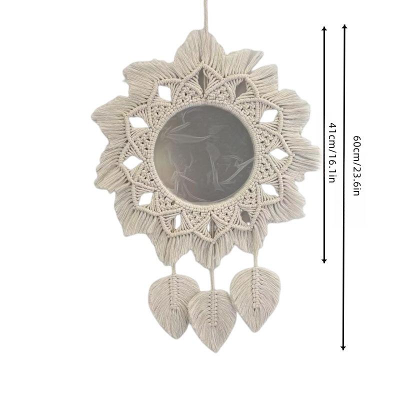1pcs Mirror Wall Hanging Decorative Mirrors for Vanity Dorm Boho Woven Tassel Home Decor for Living Room Art Decorative Gifts