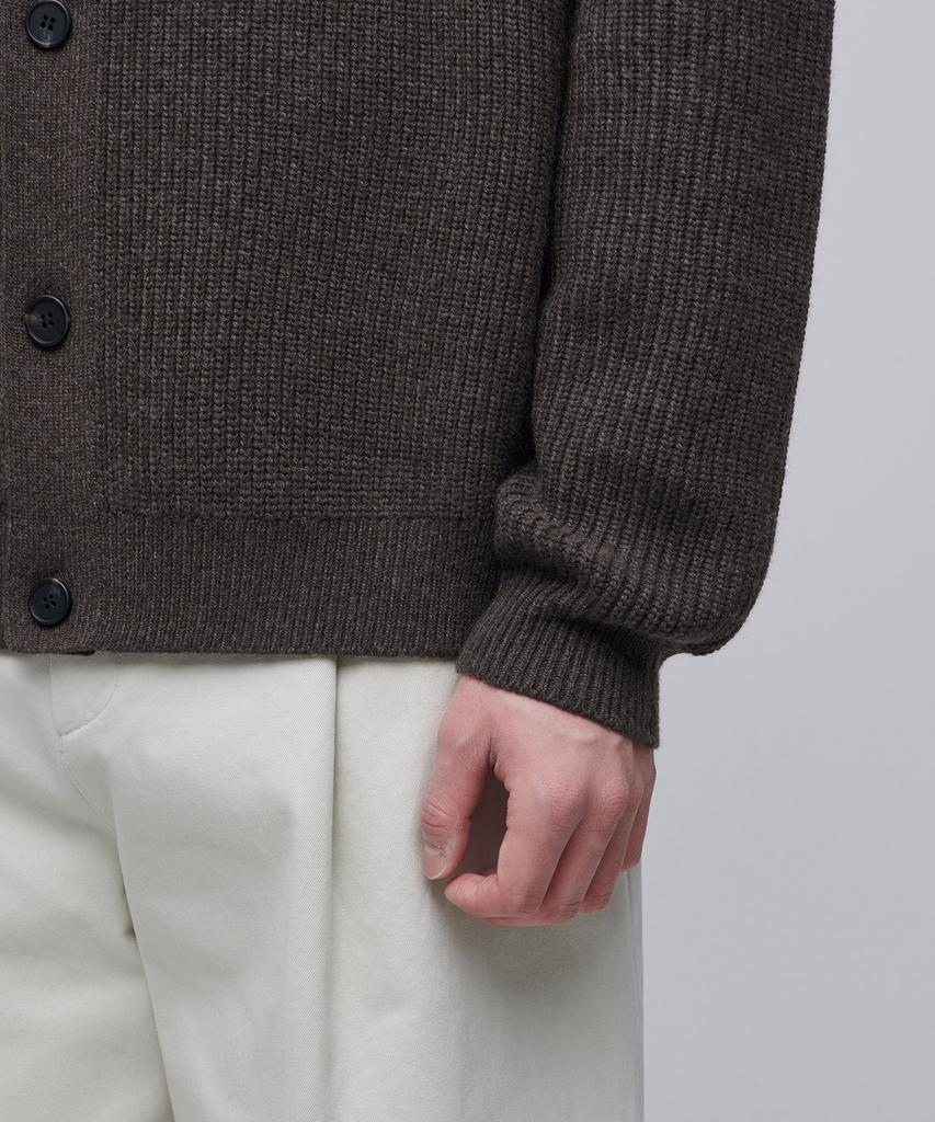 Musinsa Standard Relaxed Ribbed Round Neck Cardigan [Heather Brown]