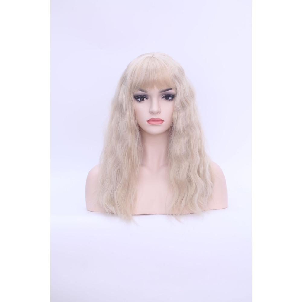 Wig Water Ripple Wig Multi-Color Mixed Color Long Curly Hair, Slightly Curled Big Scalp Air Bangs