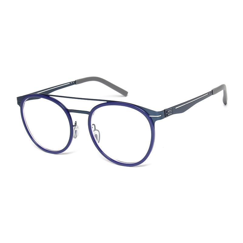 Round Pilot Ultra-light Glasses ALL Stainless Steel Double Bridge Eyeglass for Women Men Acetate Frame Vintage Fashion Eyewear