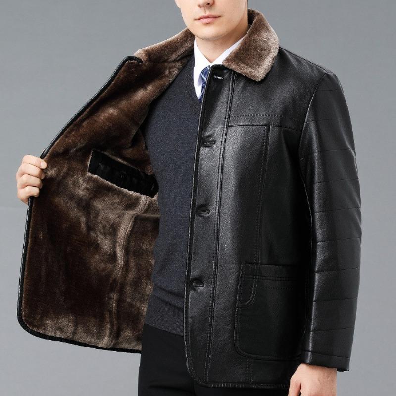 Winter Fur All-in-one Leather Jacket for Middle-aged and Elderly People Genuine Leather Sheepskin Men's Velvet Thickened Leather Jacket Coat Top