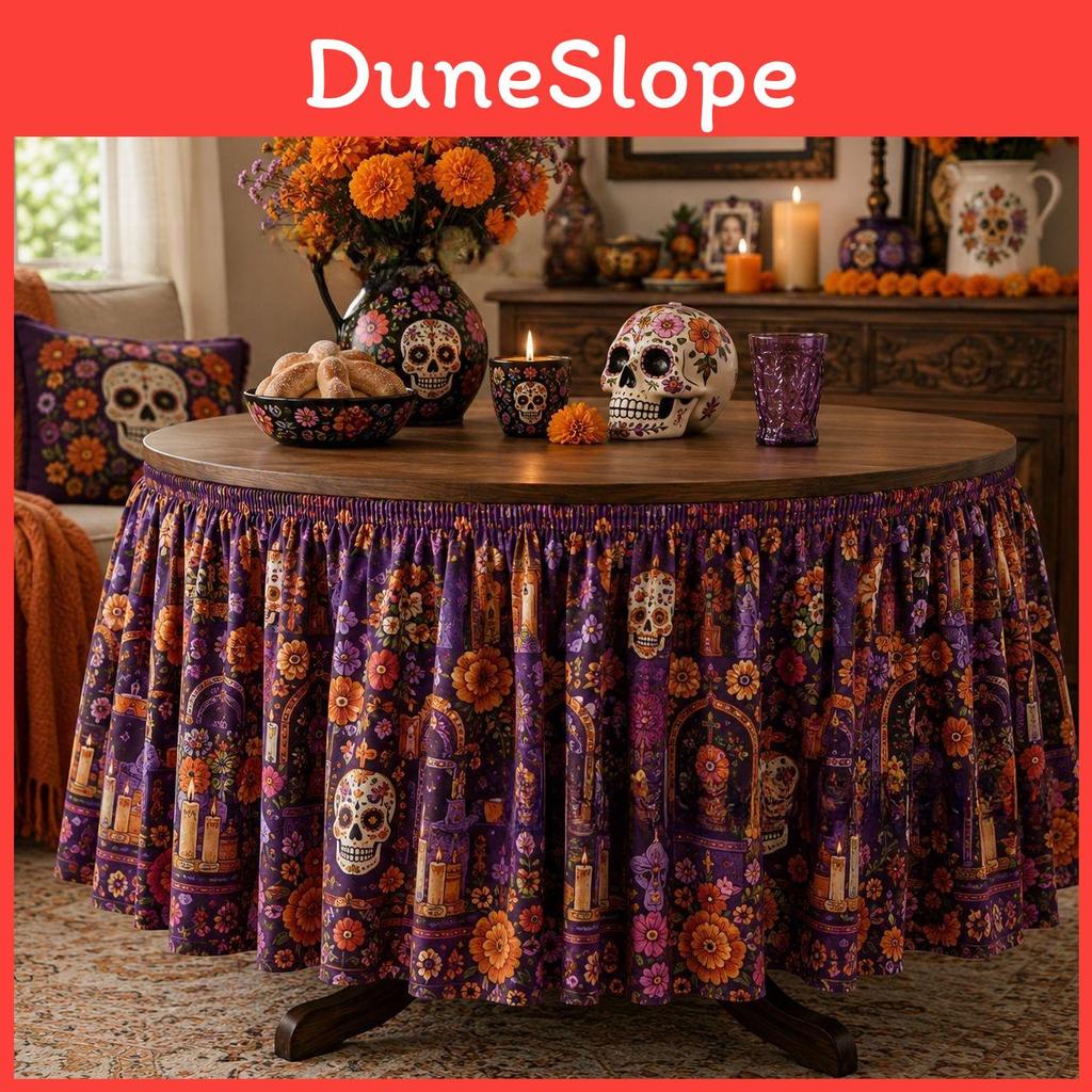 Dia De Los Muertos Table Skirt Mexican Skull Pattern Polyester Party Decor For Events