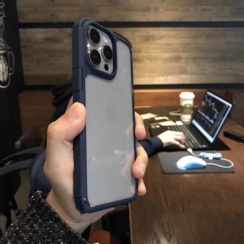 Natural Titanium Shockproof Hard Case for iPhone 16 15 14 13 12 11 Pro Max Plus Thickened Anti Fall Protection Clear Phone Cover