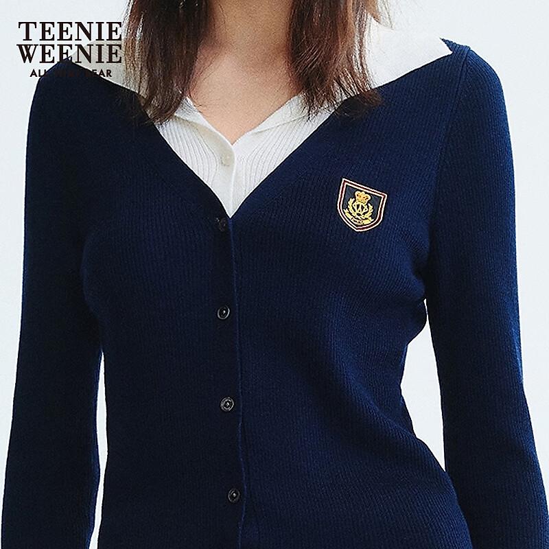 Teenie Weenie Women's Faux Two-Piece Polo Collar Knit Cardigan