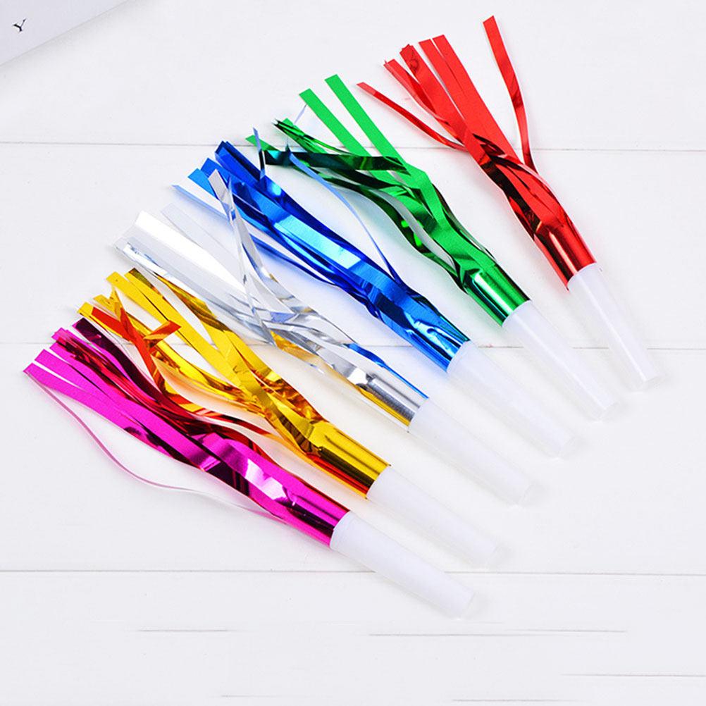 18Pcs Vibrant Metallic Fringed Party Whistles Loud Noise Makers for Christmas Wedding Birthday Celebrations Blowout Favors