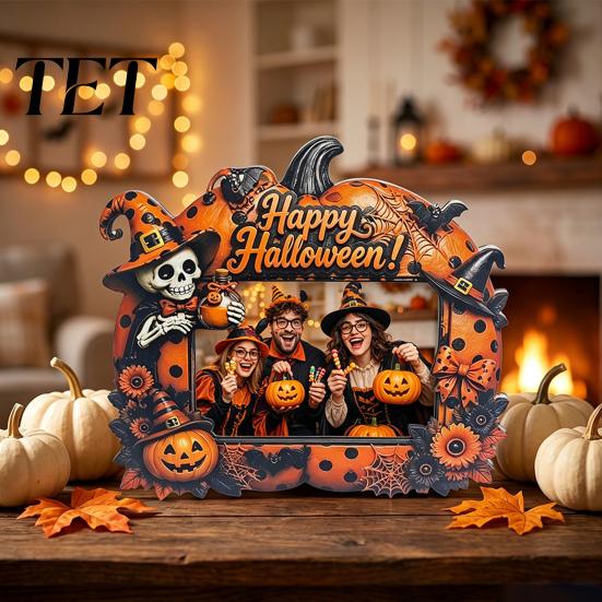 Cute Theme Picture Frame Halloween Photo Frame, Wooden Desktop Holder for Spooky Party Decoration Supplies And Festive Home Decor, Vintage Tabletop