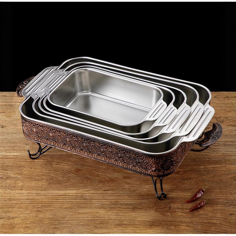 Rostfritt Stål Dubbelörad Djup Rektangulär Bak- och Grillplåt för Fisk och Skaldjur